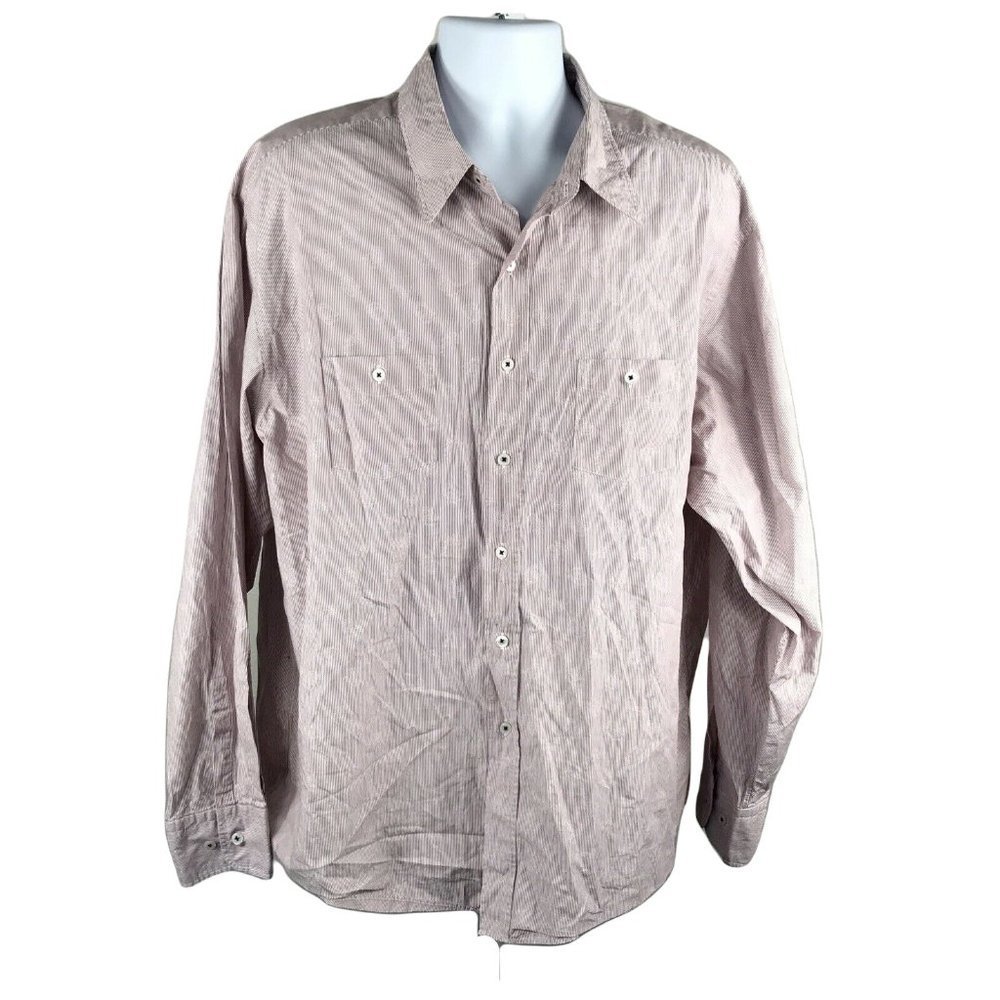 Lorenzo Men's Button Down Shirt ~ Sz XXL ~ Red & White ~ Long Sleeve ~ Striped